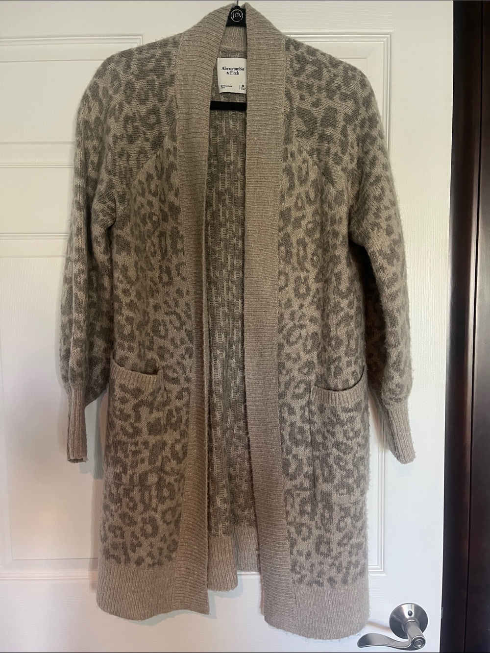 Abercrombie & Fitch Taupe Leopard-Print Open-Front Cardigan